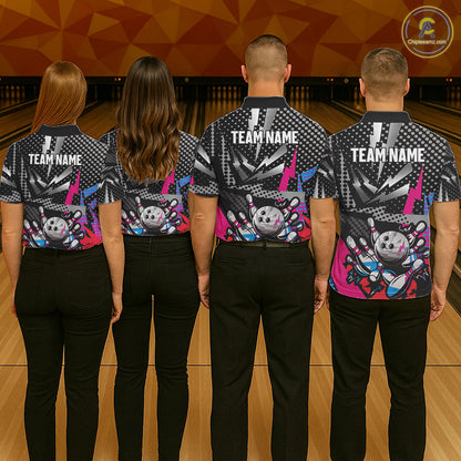 Colorful Lightning pattern Bowling Polo, Quarter Zip Shirts For Men Custom Team Bowling Jerseys NQS11202
