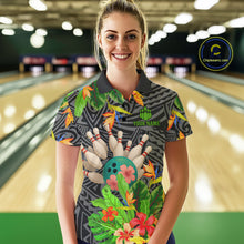 Load image into Gallery viewer, Green tropical flower tribal pattern Bowling Shirts For Women Custom Bowling Team Jerseys Outfit NQS11005