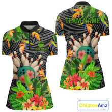 Load image into Gallery viewer, Green tropical flower tribal pattern Bowling Shirts For Women Custom Bowling Team Jerseys Outfit NQS11005