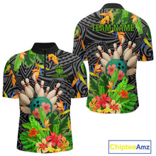 Load image into Gallery viewer, Green tropical flower tribal pattern Bowling Shirts For Men Custom Bowling Team Jersey Bowlers Outfit NQS11005