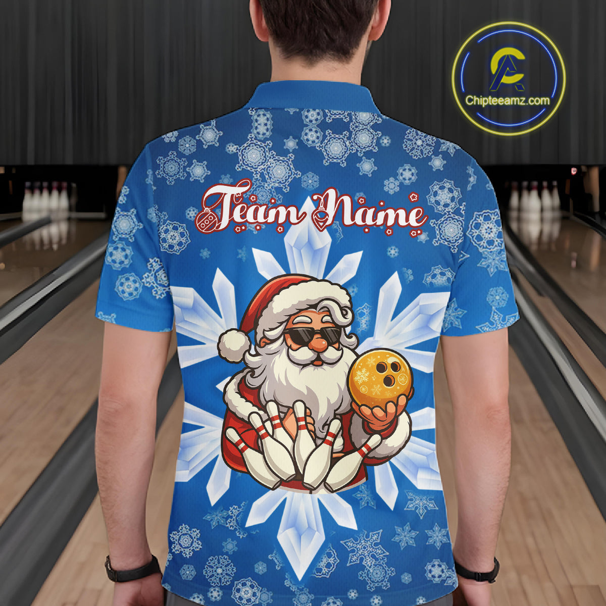 Blue Snowflake Funny Santa Bowling Shirts For Men Custom Christmas Bowling Team Jersey Xmas Gifts NQS11007