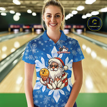 Load image into Gallery viewer, Blue Snowflake Funny Santa Bowling Shirts For Women Custom Christmas Bowling Team Jersey Xmas Gifts NQS11007