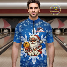 Load image into Gallery viewer, Blue Snowflake Funny Santa Bowling Shirts For Men Custom Christmas Bowling Team Jersey Xmas Gifts NQS11007