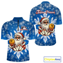 Load image into Gallery viewer, Blue Snowflake Funny Santa Bowling Shirts For Men Custom Christmas Bowling Team Jersey Xmas Gifts NQS11007