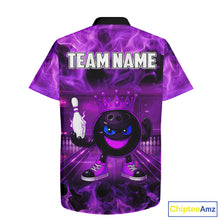 Load image into Gallery viewer, Funny Crown Bowling Purple Flame Bowling Button-up Shirt Custom Hawaiian Bowling Team Jersey NQS11721