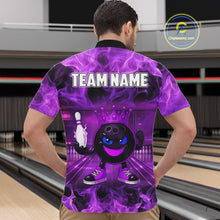 Load image into Gallery viewer, Funny Crown Bowling Purple Flame Bowling Polo, Quarter Zip Shirt For Men Custom Bowling Team Jersey NQS11721