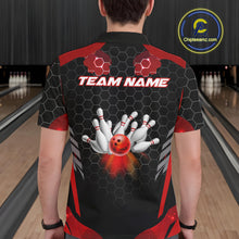 Load image into Gallery viewer, Black and Red Hexagon pattern Bowling Shirts For Men custom bowling team jersey with name NQS11020