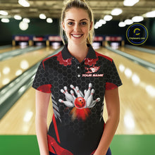 Load image into Gallery viewer, Black and Red Hexagon pattern Bowling Shirts For Women custom bowling team jersey with name NQS11020