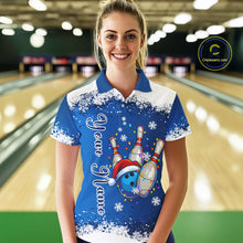Load image into Gallery viewer, Blue and White snowflake Christmas Bowling Shirts For Women custom Xmas bowling team jersey with name NQS11026