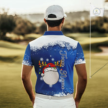 Load image into Gallery viewer, Blue and White Christmas Golf Polo shirts For men Custom mens golf tops, Xmas golf gifts for men NQS11027