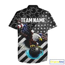 Load image into Gallery viewer, Black &amp; White American flag Eagle Button-up bowling shirt custom Patriotic Bowling Team League Jersey NQS11424