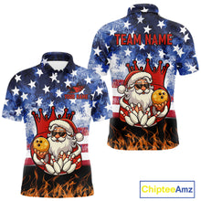 Load image into Gallery viewer, Custom American Flag Flame Funny Santa Christmas Bowling Shirts For Men, Bowling Team Jersey NQS11040