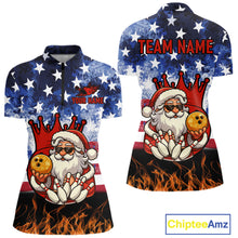 Load image into Gallery viewer, Custom American Flag Flame Funny Santa Christmas Bowling Shirts For Women, Bowling Team Jersey NQS11040
