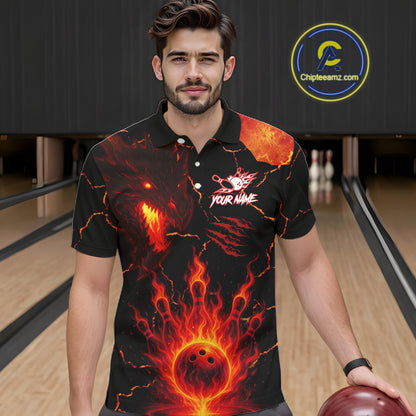Dragon Flame Bowling Polo, Quarter Zip Shirts For Men Custom Dragon Bowling Team Jerseys NQS11049