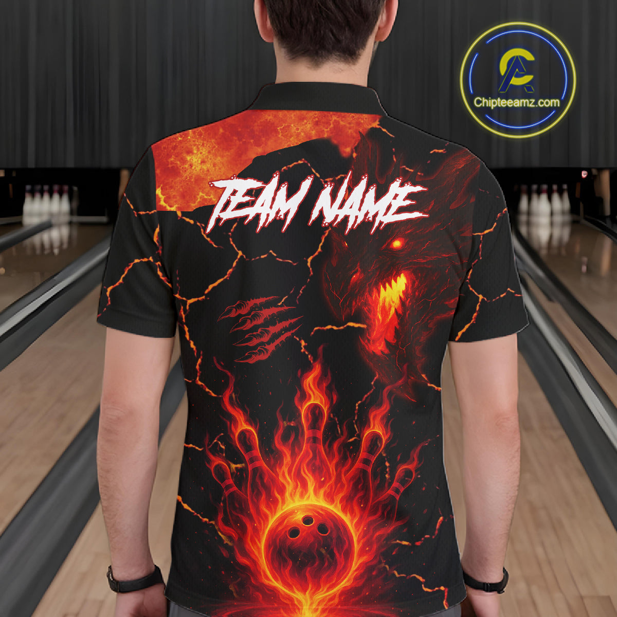 Dragon Flame Bowling Polo, Quarter Zip Shirts For Men Custom Dragon Bowling Team Jerseys NQS11049