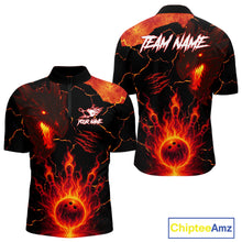 Load image into Gallery viewer, Dragon Flame Bowling Polo, Quarter Zip Shirts For Men Custom Dragon Bowling Team Jerseys NQS11049