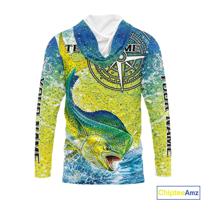 Personalized Mahi Mahi Fishing Shirts Green Scales Compass Performance Tournament Mahi Mahi Jerseys NQS11441