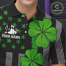 Load image into Gallery viewer, Custom Black Grunge US Flag Patriotic Bowling Shirt For Men Green Shamrock St Patrick Team Jersey NQS11447