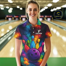 Load image into Gallery viewer, Colorful smoke Bowling Polo, Quarter Zip Shirt for Women Custom Bowling Team shirts for bowlers NQS10646