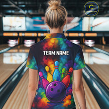 Load image into Gallery viewer, Colorful smoke Bowling Polo, Quarter Zip Shirt for Women Custom Bowling Team shirts for bowlers NQS10646