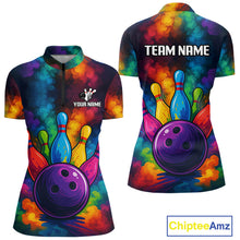 Load image into Gallery viewer, Colorful smoke Bowling Polo, Quarter Zip Shirt for Women Custom Bowling Team shirts for bowlers NQS10646