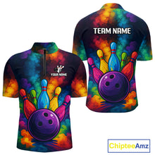 Load image into Gallery viewer, Colorful smoke Bowling Polo, Quarter Zip Shirt for Men Custom Bowling Team shirts for bowlers NQS10646