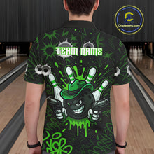 Load image into Gallery viewer, Funny Black and Green Bowling Cowboy gun Men bowling polo, 1/4 zip shirts Custom bowling team jersey NQS10658