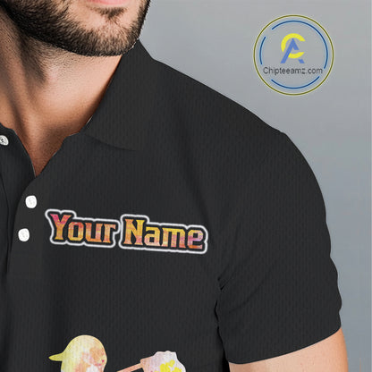 Personalized Watercolor Stripes Golf Polo Shirts For Men, Black Team Mens Golf Attire NQS11651