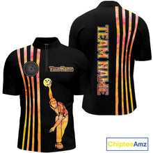 Load image into Gallery viewer, Personalized Watercolor Stripes Retro Bowling Team Shirts For Men, Black Bowling Attire For Men NQS11652