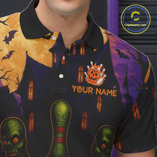 Load image into Gallery viewer, Funny Pumpkin Halloween Bowling Polo, Quarter Zip Shirts For Men Custom Bowling Team Jersey NQS10668