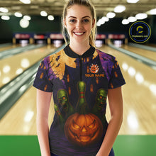 Load image into Gallery viewer, Funny Pumpkin Halloween Bowling Polo, Quarter Zip Shirts For Women Custom Bowling Team Jersey NQS10668