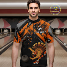 Load image into Gallery viewer, Custom Funny Turkey Bowling Jersey Black and Orange Thanksgiving Bowling Team Men Polo, 1/4 Zip Shirt NQS10671