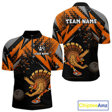 Load image into Gallery viewer, Custom Funny Turkey Bowling Jersey Black and Orange Thanksgiving Bowling Team Men Polo, 1/4 Zip Shirt NQS10671