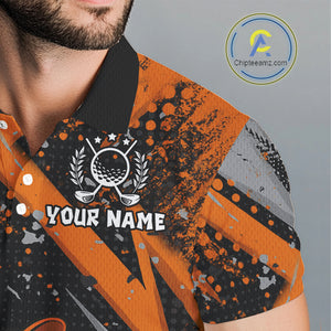 Custom Funny Turkey Mens Golf tops Black & Orange camo Thanksgiving Golf polo shirt for men NQS10672