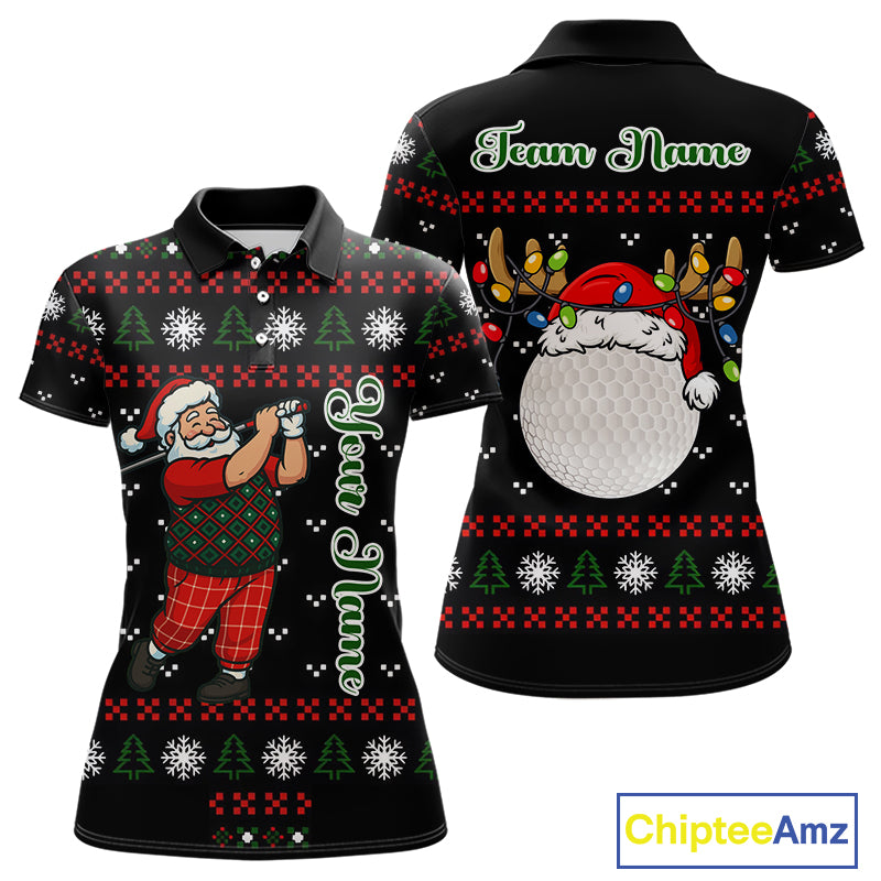 Funny Ugly Christmas pattern Santa Golf Polo Shirts For Women Custom best Ladies golf wear golf gifts NQS11067