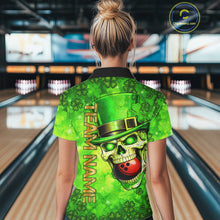 Load image into Gallery viewer, Funny Skull green shamrock pattern Bowling Shirt For Women Custom St Patrick Day team bowling jerseys NQS11663
