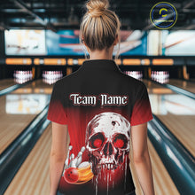 Load image into Gallery viewer, Black &amp; Red Skull Bowling Polo, 1/4 zip shirts for Women Custom team bowling jerseys, Gift for bowler NQS11480