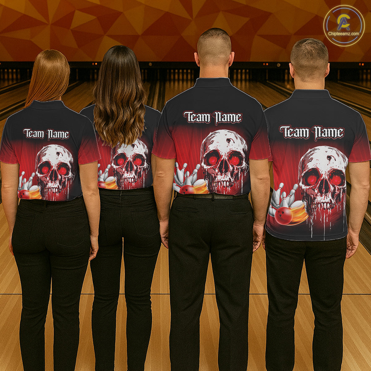 Black & Red Skull Bowling Polo, 1/4 zip shirts for Women Custom team bowling jerseys, Gift for bowler NQS11480