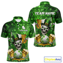 Load image into Gallery viewer, Custom Funny Skull Golf and Beer Ireland Flag Green St Patrick Team Polo shirts for Men, golfing gift NQS11485