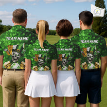 Load image into Gallery viewer, Custom Funny Skull Golf and Beer Ireland Flag Green St Patrick Team Polo shirts for Men, golfing gift NQS11485