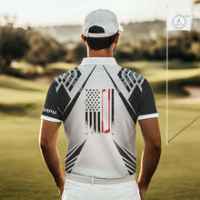 Load image into Gallery viewer, Black &amp; White Golf Heartbeat American Flag Golf Polo Shirts for Men Custom Patriotic mens golf attire NQS11754