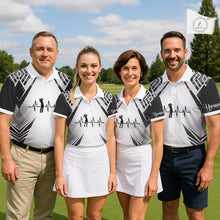 Load image into Gallery viewer, Black &amp; White Golf Heartbeat American Flag Golf Polo Shirts for Men Custom Patriotic mens golf attire NQS11754
