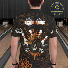 Load image into Gallery viewer, Funny Black and Orange Bowling Cowboy gun Men bowling polo, 1/4 zip shirts Custom bowling team jersey NQS10688
