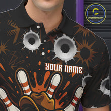 Load image into Gallery viewer, Funny Black and Orange Bowling Cowboy gun Men bowling polo, 1/4 zip shirts Custom bowling team jersey NQS10688