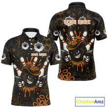 Load image into Gallery viewer, Funny Black and Orange Bowling Cowboy gun Men bowling polo, 1/4 zip shirts Custom bowling team jersey NQS10688