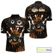 Load image into Gallery viewer, Funny Black and Orange Bowling Cowboy gun Men bowling polo, 1/4 zip shirts Custom bowling team jersey NQS10688