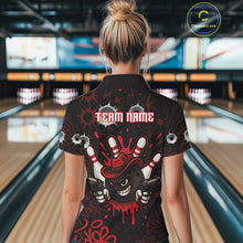 Load image into Gallery viewer, Funny Black and Red Bowling Cowboy gun Women bowling polo, 1/4 zip shirt Custom bowling team jersey NQS10690