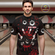 Load image into Gallery viewer, Funny Black and Red Bowling Cowboy gun Men bowling polo, 1/4 zip shirts Custom bowling team jersey NQS10690