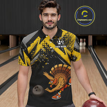 Load image into Gallery viewer, Custom Funny Turkey Bowling Jersey Black and Yellow Thanksgiving Bowling Team Men Polo, 1/4 Zip Shirt NQS10900