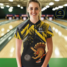 Load image into Gallery viewer, Custom Funny Turkey Bowling Jersey Black &amp; Yellow Thanksgiving Bowling Team Women Polo, 1/4 Zip Shirt NQS10900